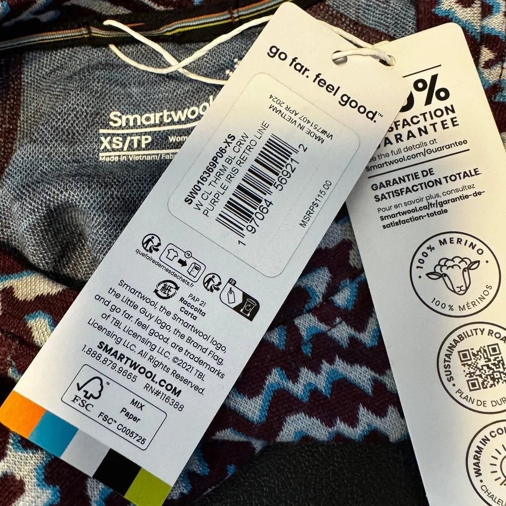 NEW Smartwool Classic Thermal Merino Base Layer Top Women's XS Purple Iris Retro - Picture 8 of 16